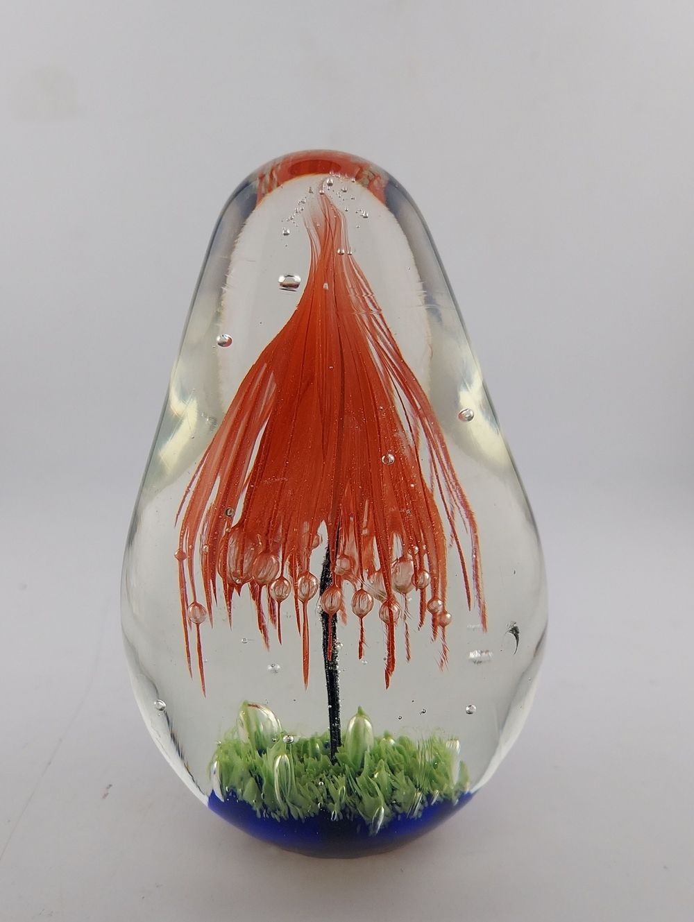 Hand-Blown Glass Flower Sculpture - Red Bloom Paperweight.